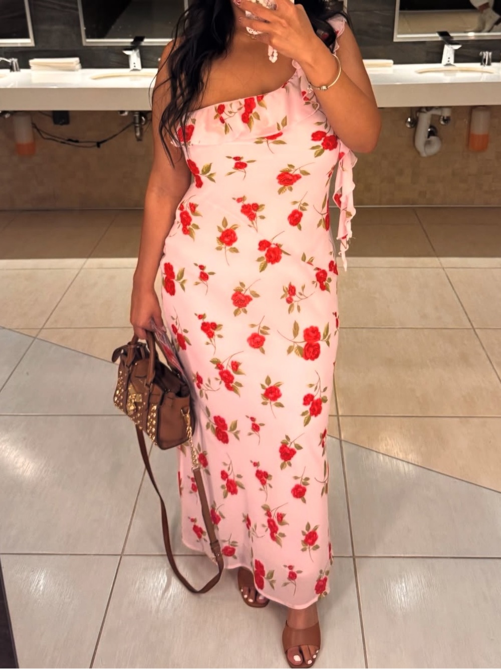 Women Ruffle One Shoulder Midi Bodycon Dress - Wild Fable Pink Floral